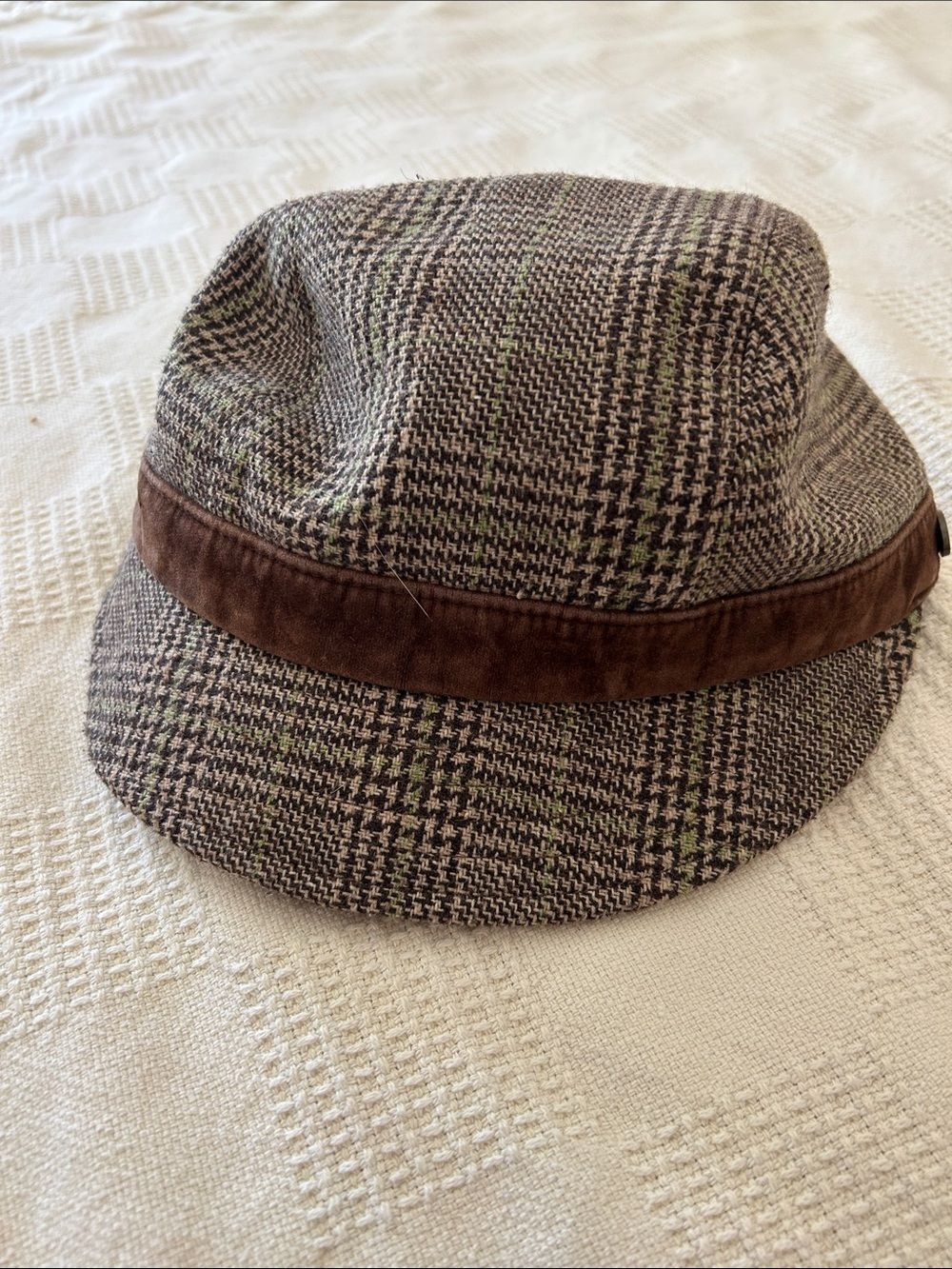 Brown Plaid flapper, Pageboy Hat with Brown velvet Band large